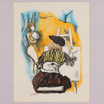 R. Guttuso Crayons sur Papier Italie XXe Siècle
