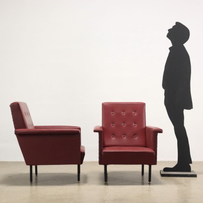 Paire de Fauteuils Cuir Synthétique Italie Années 1960