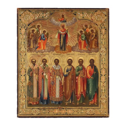 Orthodox Icon with Riza Tempera on Wood Greece XVIII-XIX Century