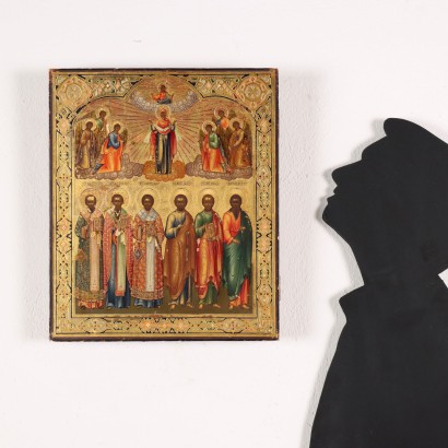 Orthodox Icon with Riza Tempera on Wood Greece XVIII-XIX Century