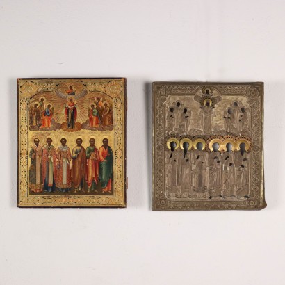 Orthodox Icon with Riza Tempera on Wood Greece XVIII-XIX Century