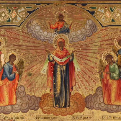 Orthodox Icon with Riza Tempera on Wood Greece XVIII-XIX Century