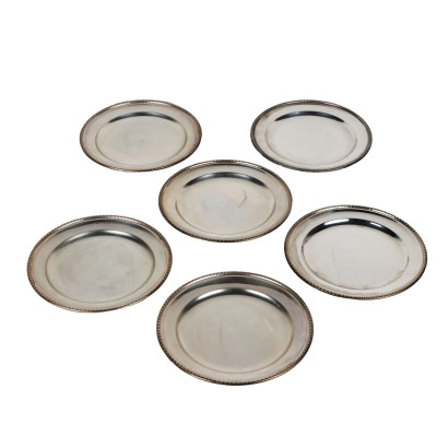 Group of 6 Cake Plates Man. Dabbene Silver Italy XX Century