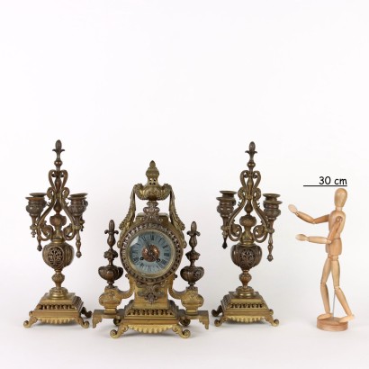 Table Clock with Candelabra Bronze France XIX Century