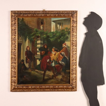 Dipinto del XX secolo con Scena Medioe,I musicanti