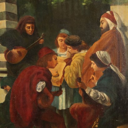 Dipinto del XX secolo con Scena Medioe,I musicanti