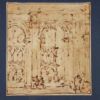 Venetian Glimpse Inkwell on Paper Italy XVIII Century