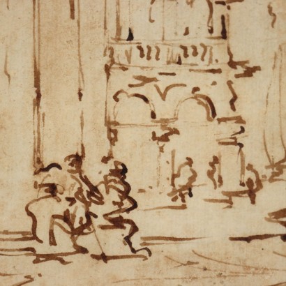 Venetian Glimpse Inkwell on Paper Italy XVIII Century