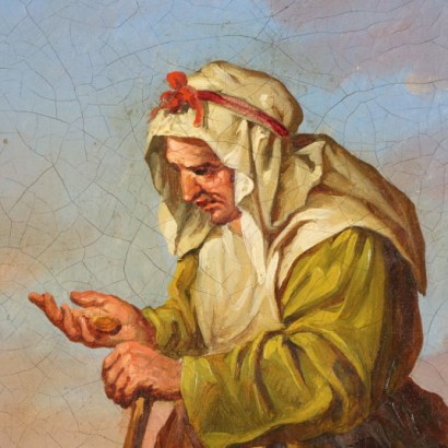 arte, arte italiana, pittura ottocento italiana,Dipinto con Donna che Mendica