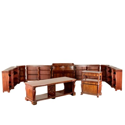 antigüedades, librería, librerías antiguas, librería antigua, librería italiana antigua, librería antigua, librería neoclásica, librería del siglo XIX,Par de librerías de caoba