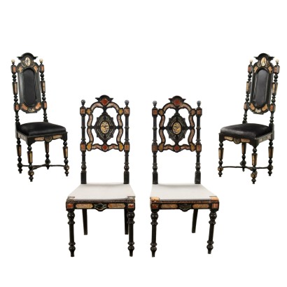 Group of 4 Chairs Ebony Wood Italy XIX Century