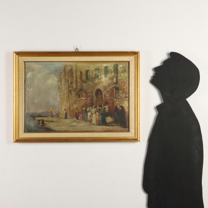 Aperçu Vénitien Huile sur Carton Italie XXe Siècle