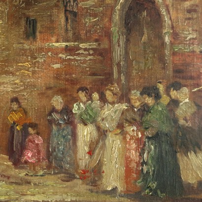 Aperçu Vénitien Huile sur Carton Italie XXe Siècle