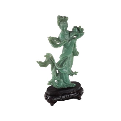 He Xiangu Scultura in Steatite Verde