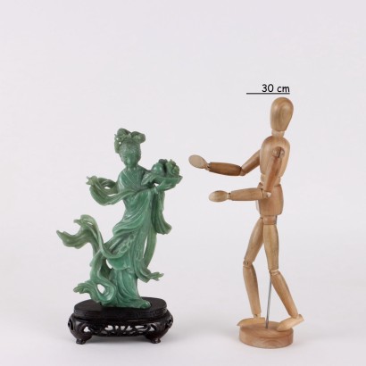 He Xiangu Scultura in Steatite Verde