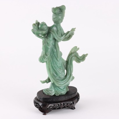He Xiangu Scultura in Steatite Verde