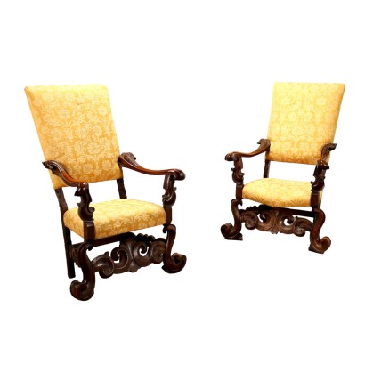 Pair of Thrones Baroque Style Walnut Italy XIX-XX Century