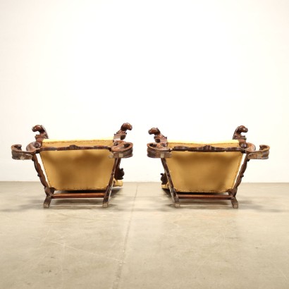 Pair of Thrones Baroque Style Walnut Italy XIX-XX Century