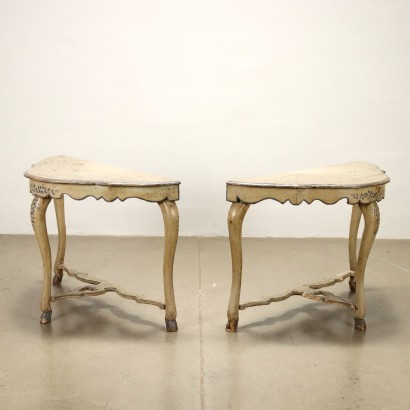 Paar Lackierte Konsolen Barock Holz Italien XVIII Jhd