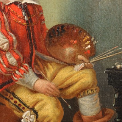 arte, arte italiana, pittura ottocento italiana,Dipinto con Scena di Genere,Il pittore e la fanciulla