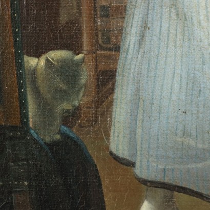 arte, arte italiana, pittura ottocento italiana,Dipinto con Scena di Genere,Il pittore e la fanciulla