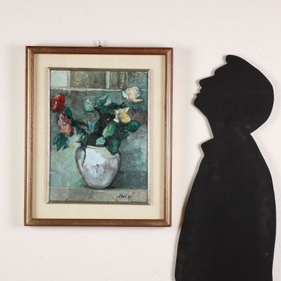 arte, arte italiana, pittura novecento italiana,Dipinto di Eugenio Levi,Rose,Eugenio Levi,Eugenio Levi,Eugenio Levi