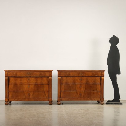 Pair of Chests of Drawers Restoration Walnut Italy XIX Century