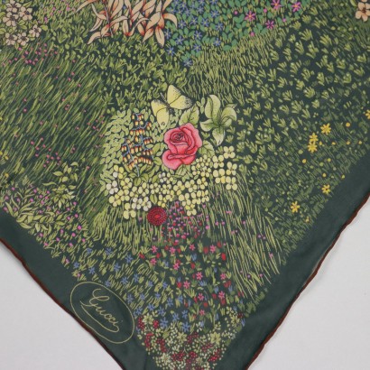 Vintage Green Gucci Scarf Silk Italy 1960s-1970s