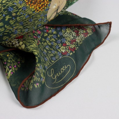 Vintage Green Gucci Scarf Silk Italy 1960s-1970s