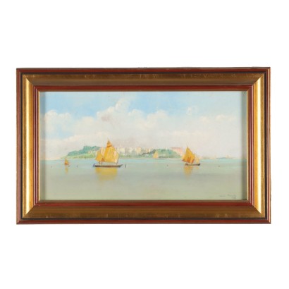 Dipinto con Paesaggio Marino di Mario Bezzola