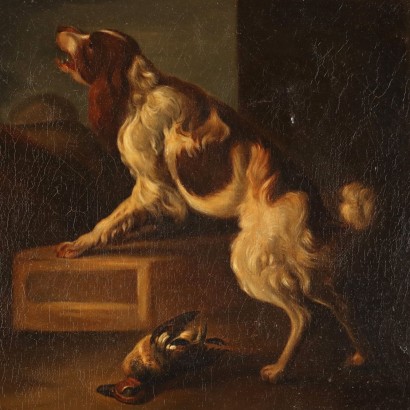 Dipinto con Cane da Caccia e Preda ,Cane da caccia con la preda