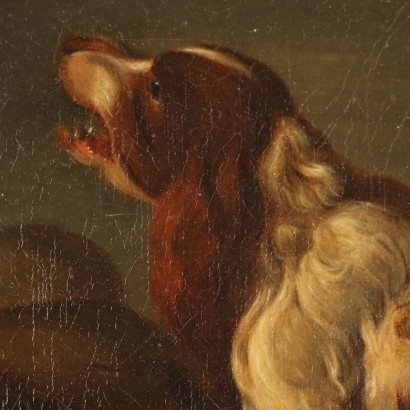 Dipinto con Cane da Caccia e Preda ,Cane da caccia con la preda