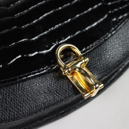 Cartera Vintage Estampado Cocodrilo Negro