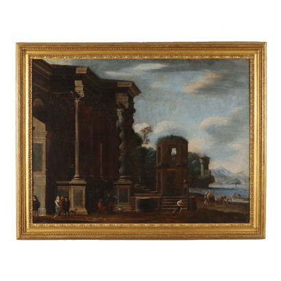 Dipinto con Veduta Architettonica e Personaggi