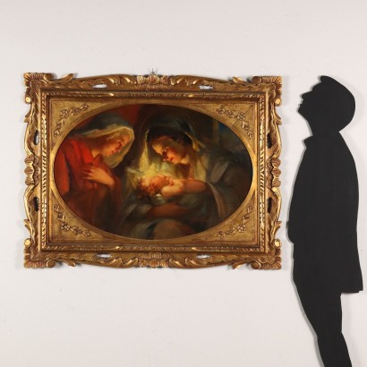 arte, arte italiana, pittura ottocento italiana,Dipinto di Giuseppe Ghiringhelli con Mat,Maternità Madonna con Bambino,Giuseppe Ghiringhelli