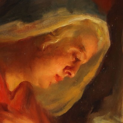 arte, arte italiana, pittura ottocento italiana,Dipinto di Giuseppe Ghiringhelli con Mat,Maternità Madonna con Bambino,Giuseppe Ghiringhelli