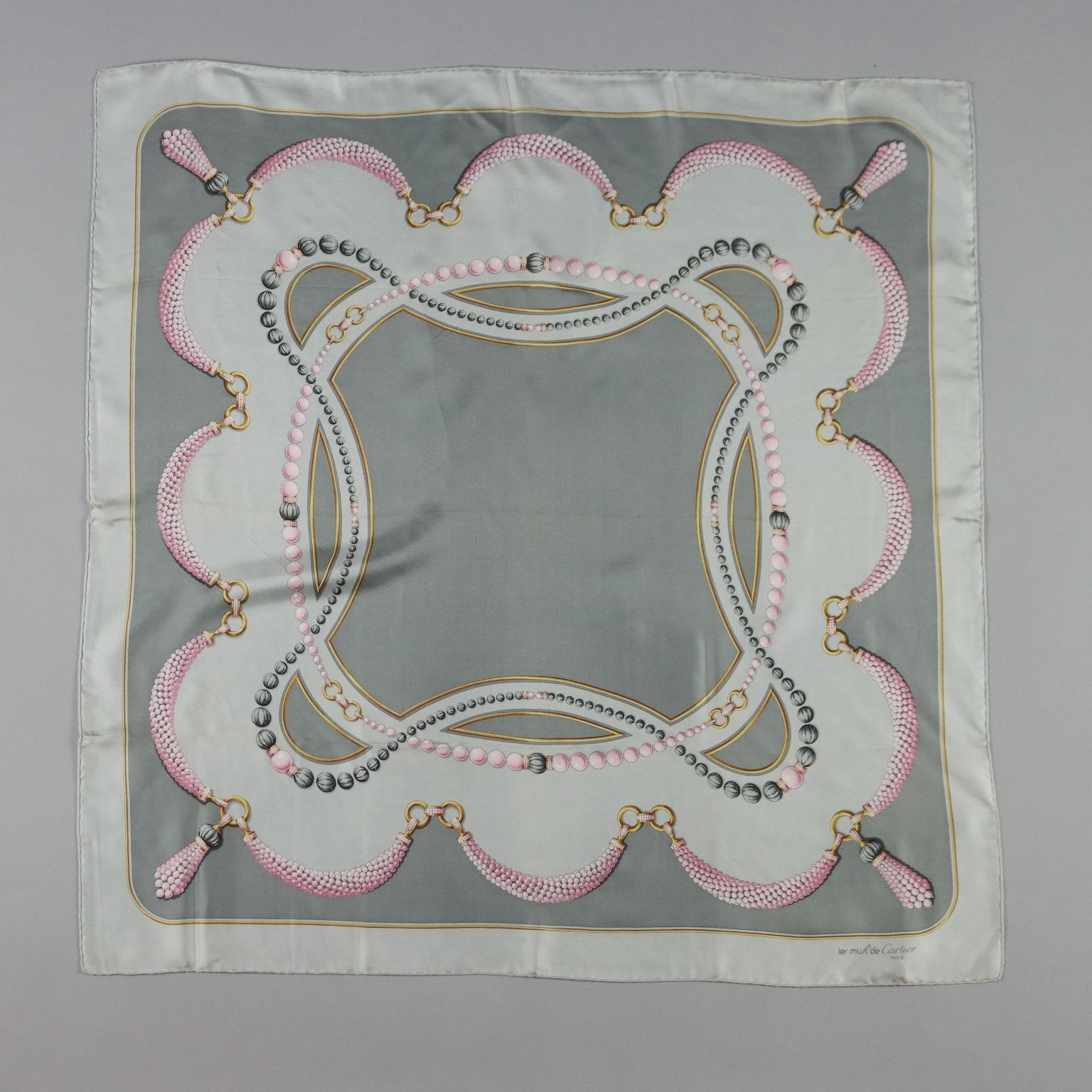 must de Cartier ストール Must de Cartier Foulard Vintage Francia Seta Grigio Decori