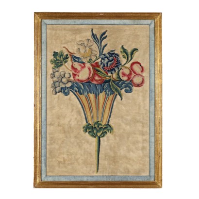 Ricamo con Composizione di Frutta e Fiori