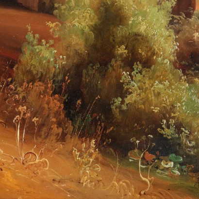 arte, arte italiana, pittura ottocento italiana,Dipinto di Paesaggio Italiano con Rovine,Paesaggio italiano con rovine e figure