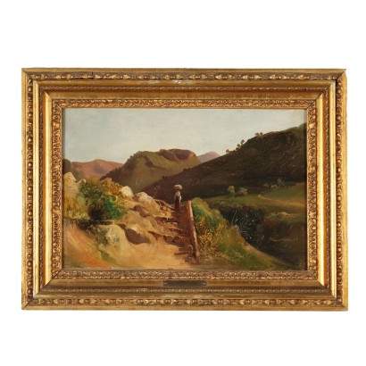 Dipinto di Paesaggio Italiano con Figure