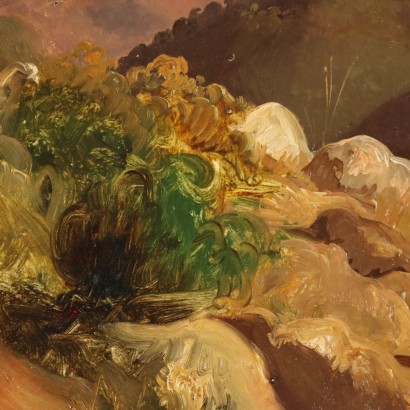 arte, arte italiana, pittura ottocento italiana,Dipinto di Paesaggio Italiano con Figure