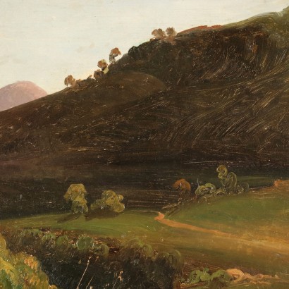 arte, arte italiana, pittura ottocento italiana,Dipinto di Paesaggio Italiano con Figure