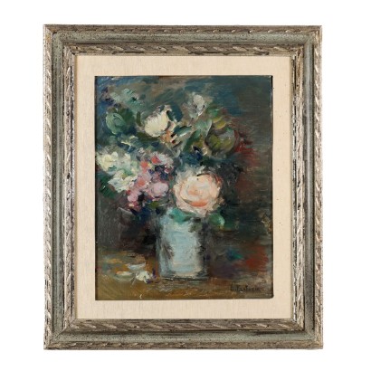 Cuadro de Ezio Pastorio con Flores en Jarrón