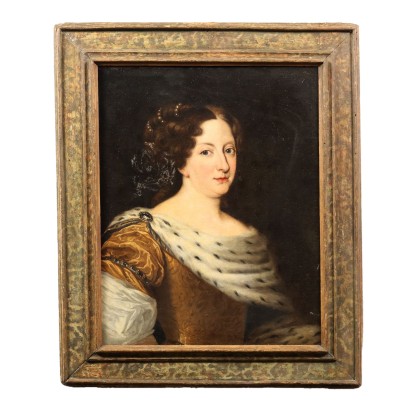 Pintura que representa el Retrato de una dama con un abrigo de piel.