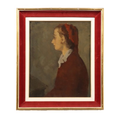 Dipinto con Ritratto Femminile di Domenico Cantatore