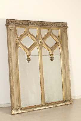 antiquités, miroirs, miroir, peuplier de style néo-gothique, miroir, épinette, 1880, 800, Italie, miroir de peuplier, épinette miroir, miroir 800, 800 antique, antiques, antique Aspen sapin