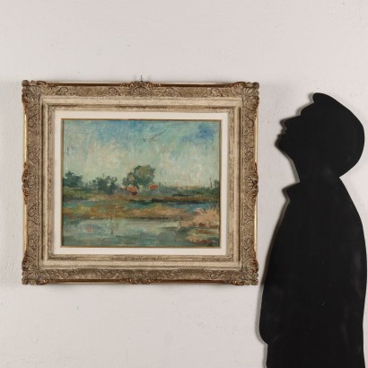 arte, arte italiana, pittura novecento italiana,Dipinto Paesaggio di Ezio Pastorio ,Ezio Pastorio