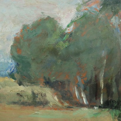 art, art italien, peinture italienne du XXe siècle,Peinture avec paysage lombard par Ezio%2,Clusone,Ezio Pastorio,Peinture avec paysage lombard par Ezio%2,Ezio Pastorio