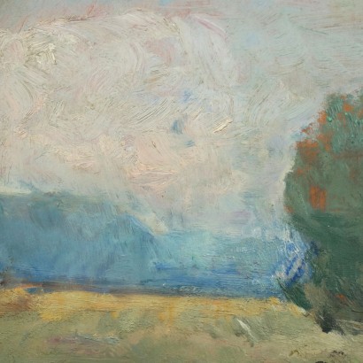art, art italien, peinture italienne du XXe siècle,Peinture avec paysage lombard par Ezio%2,Clusone,Ezio Pastorio,Peinture avec paysage lombard par Ezio%2,Ezio Pastorio
