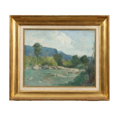 Dipinto con Paesaggio Fluviale Ezio Pastorio